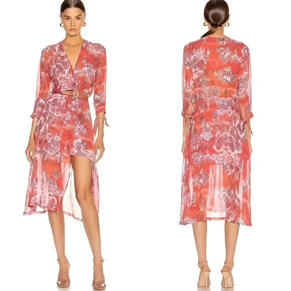 NWT IRO Paris Gramy Printed Midi Dress Red Boho Wrap Effect Size M - Picture 9 of 10